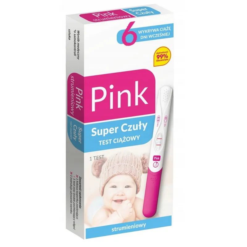 Test ciążowy strumieniowy Pink Super Czuły (10 mlU/ml) Hydrex