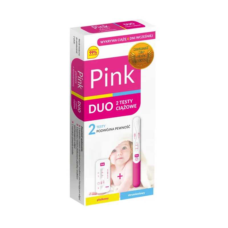 Test ciążowy płytkowy + strumieniowy PINK DUO Hydrex - 2 sztuki