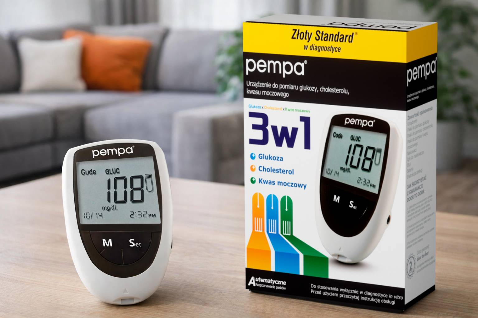 glukometr pempa 3w1 pomiar glukozy cholesterolu kwasu moczowego